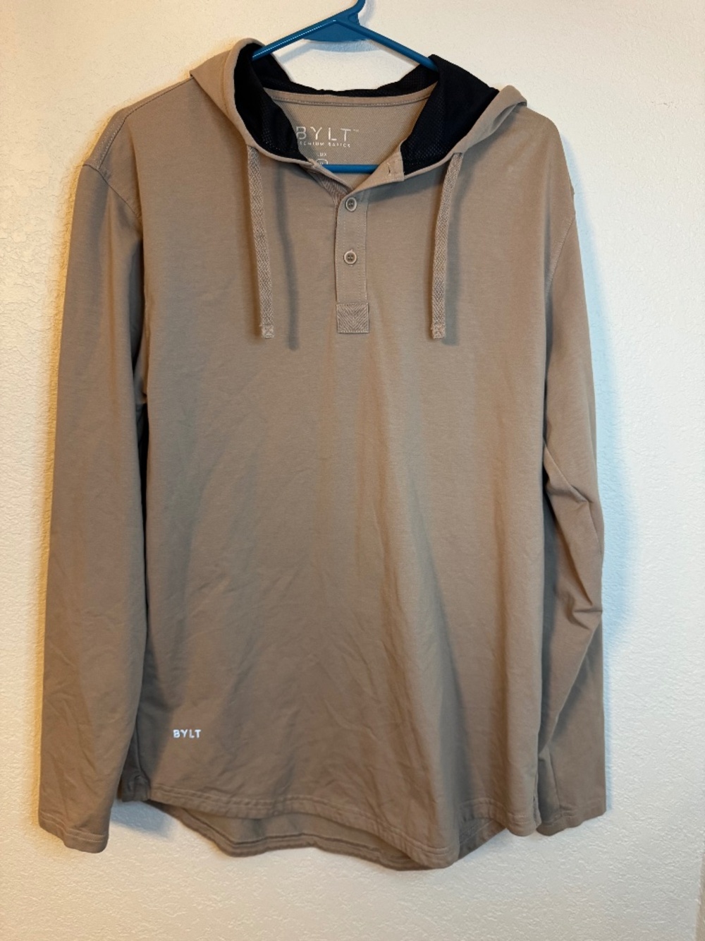 BYLT Lux Henley Hoodie Mens M Tan Lightweight